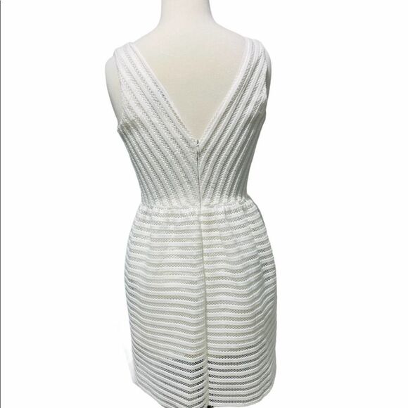 Bar III Dress Fit and Flare Eyelet Lace Illusion‎ Stripe Sleeveless Mini White 4 - Picture 4 of 15